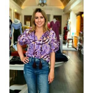 A.L.C. Combo Elly Top - Lavender Purple Size 2 puff sleeve tassel short sleeve